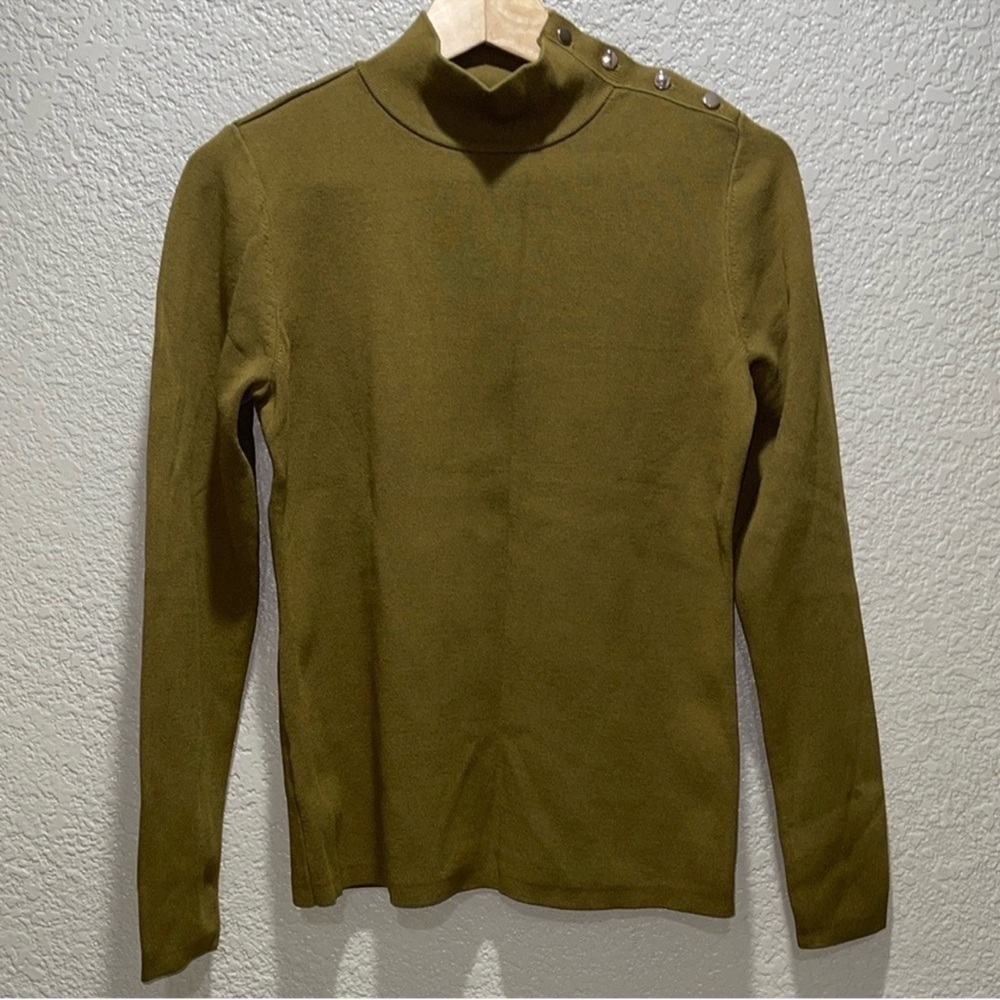 Ann Taylor Olive Turtleneck with Button Accents